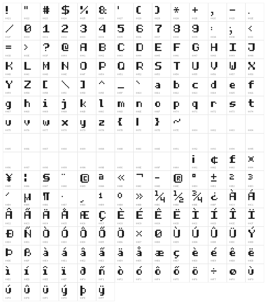 Half Bold Pixel-7 Character Map