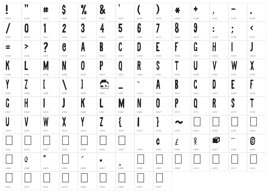 Half Cut Gothic Character Map