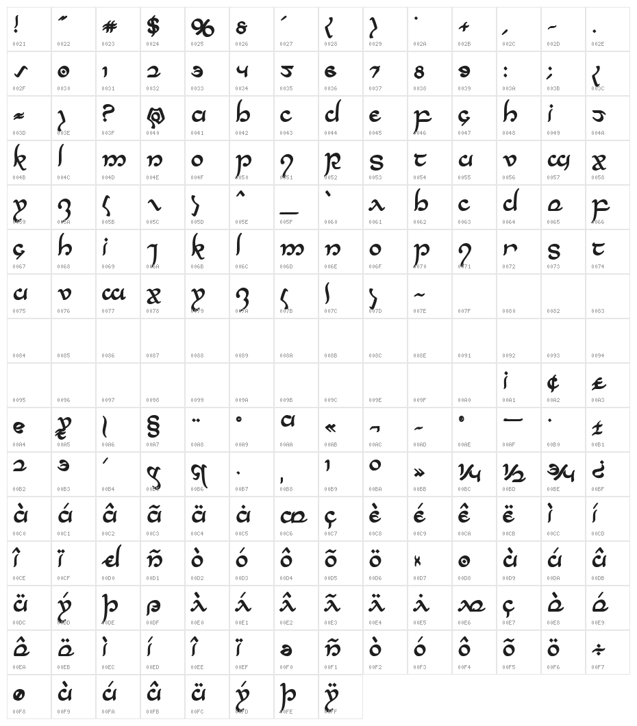 Half-Elven Bold Character Map