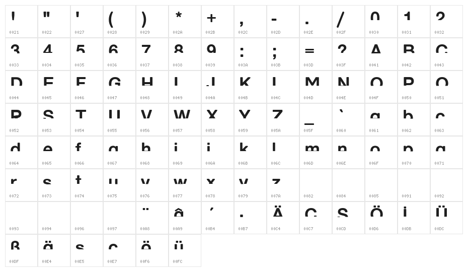 HalfEnough Bold Character Map
