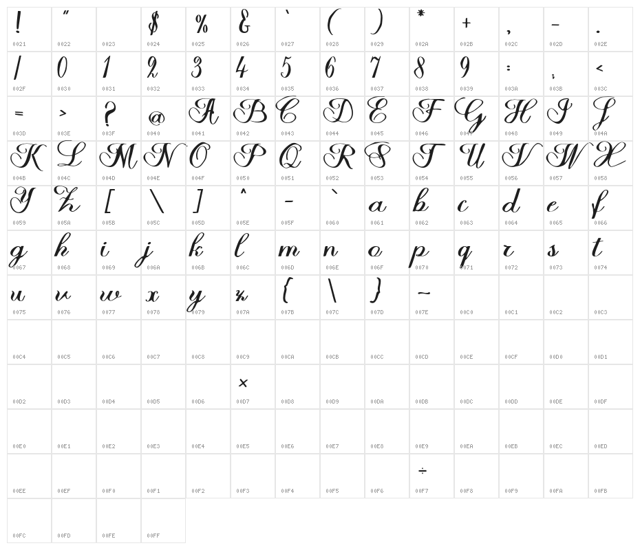 HalfesikaScript-Regular Character Map