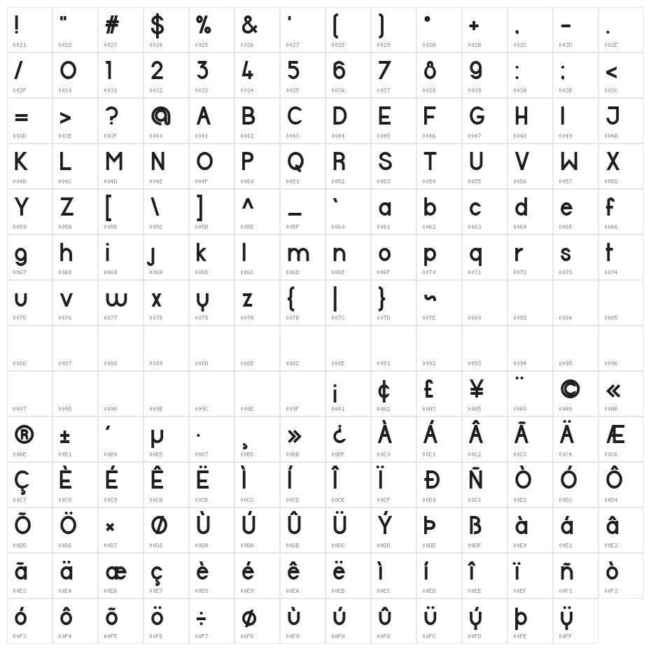 Halfmoon Bold Character Map