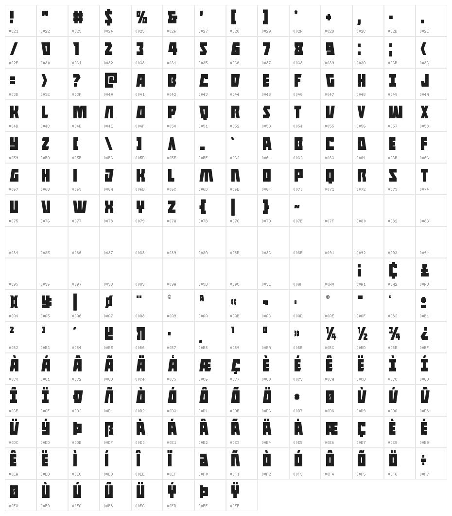 Halfshell Hero Condensed Character Map
