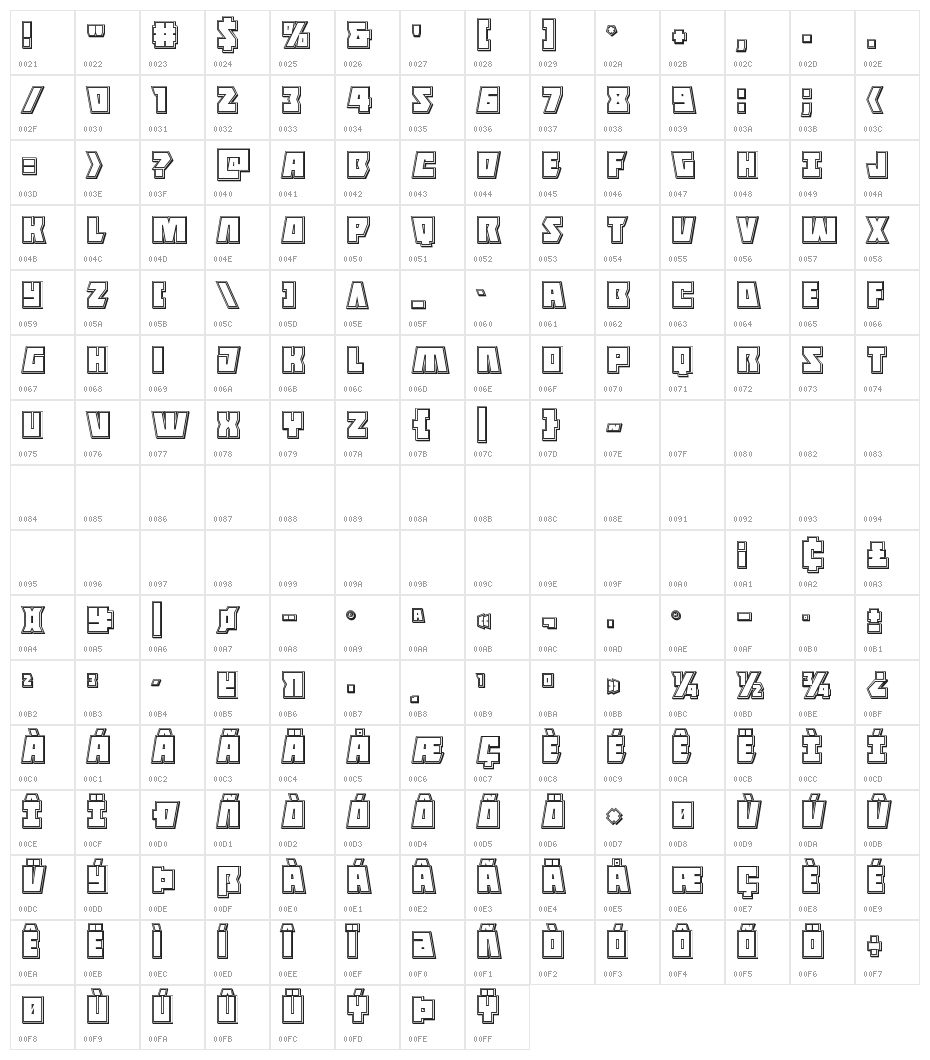 Halfshell Hero Engraved Regular Character Map