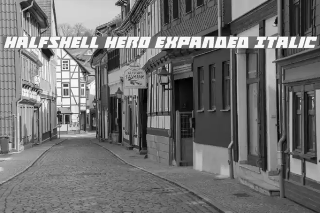 Halfshell Hero Expanded Italic Schriftart examples