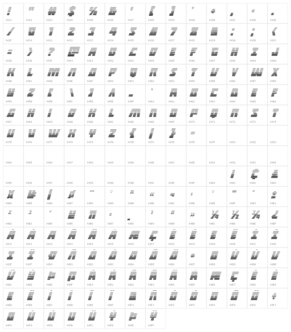 Halfshell Hero Gradient Italic Character Map