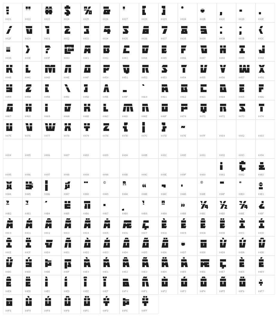 Halfshell Hero Laser Regular Character Map