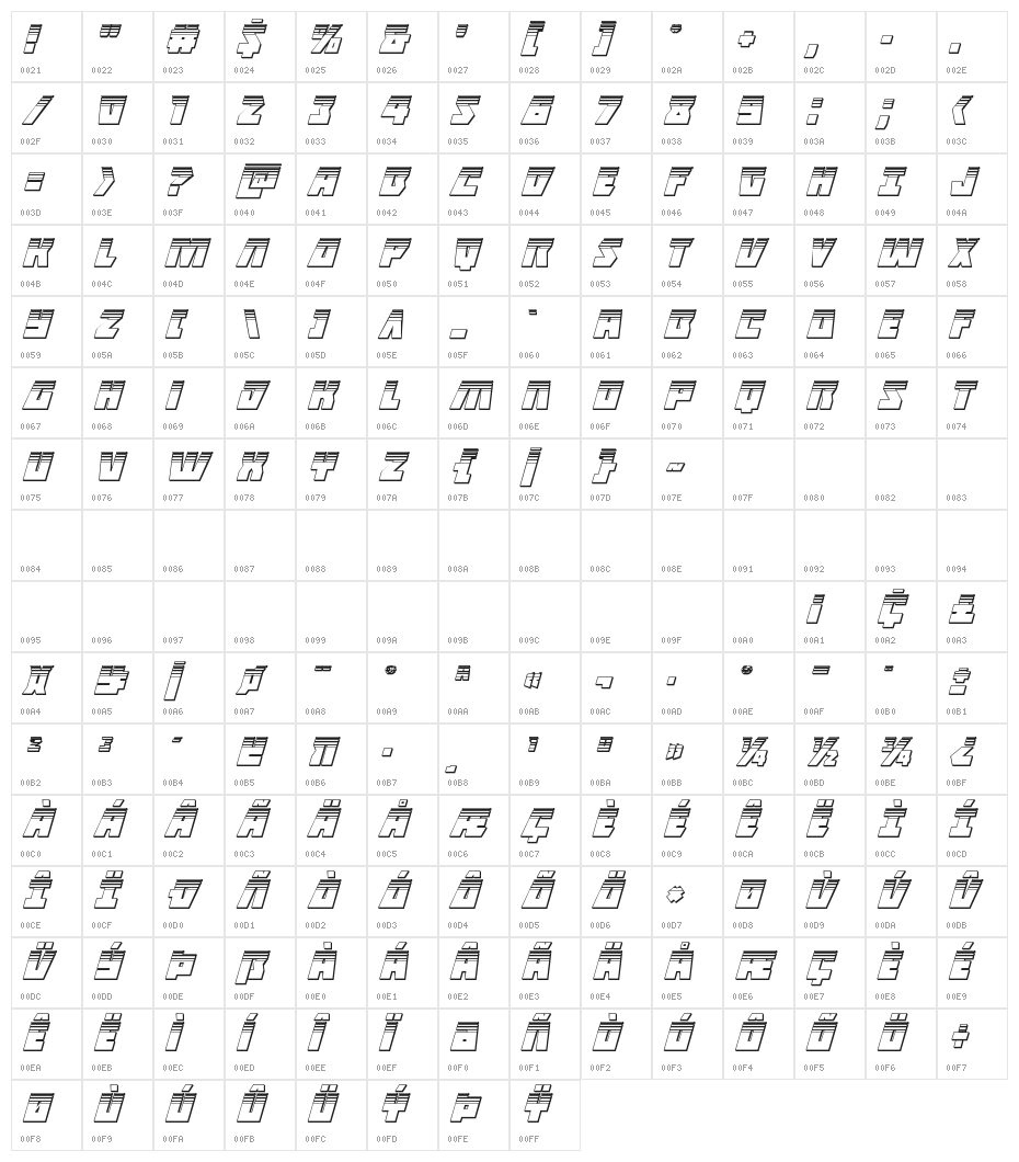 Halfshell Hero Platinum Italic Character Map