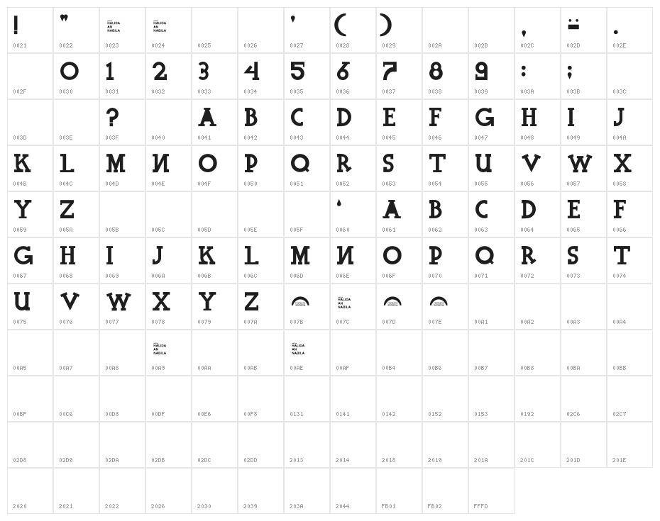 Halidians Blockserif Normal Character Map