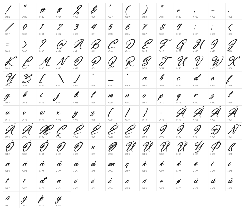 Halingtone William Italic Character Map