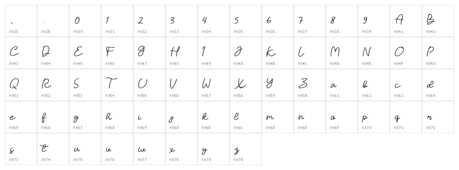 Halisah Regular Character Map