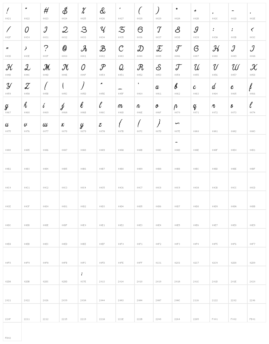 Hall Of Fame Bold Character Map