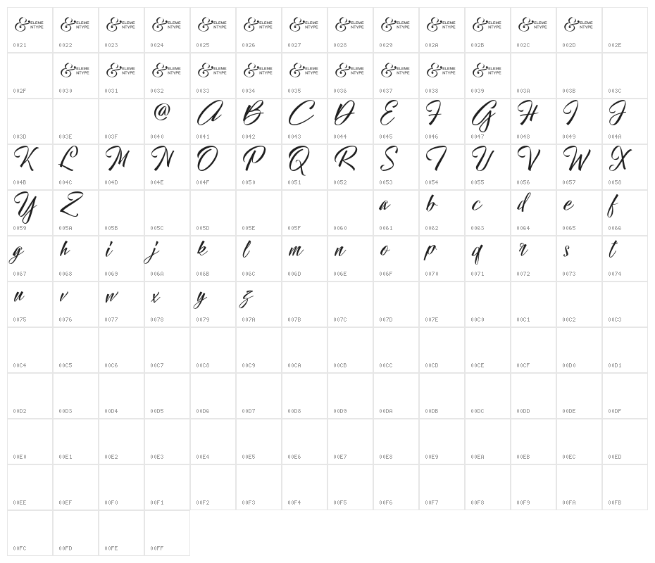 Hallelujah Character Map