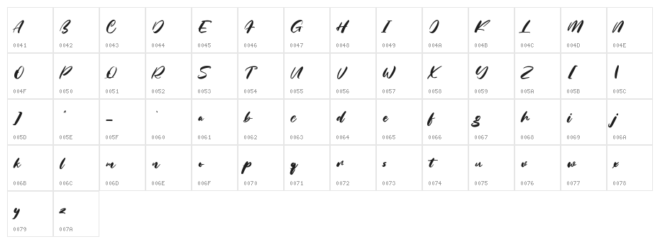 Halley Parades Script Free Reg Character Map