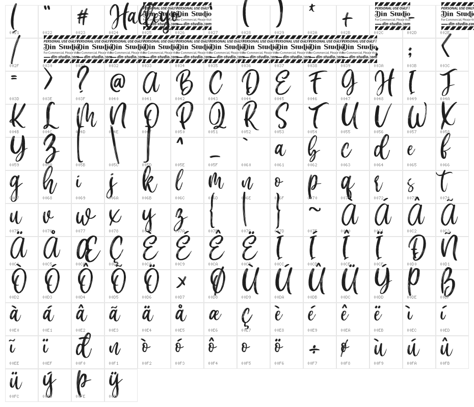 Halleyo Personal Use Character Map