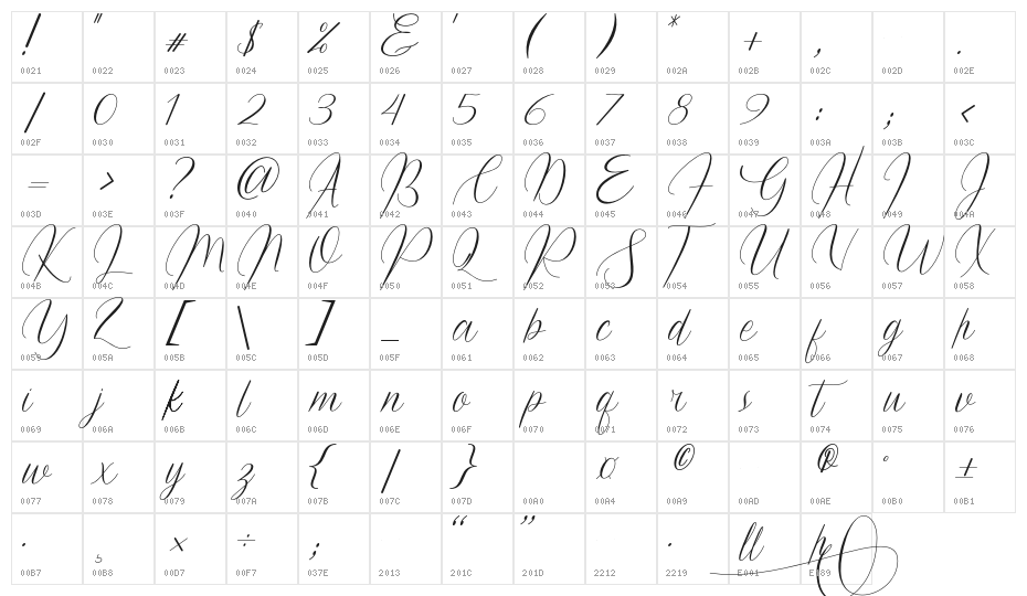 Hallimah_DEMO Character Map