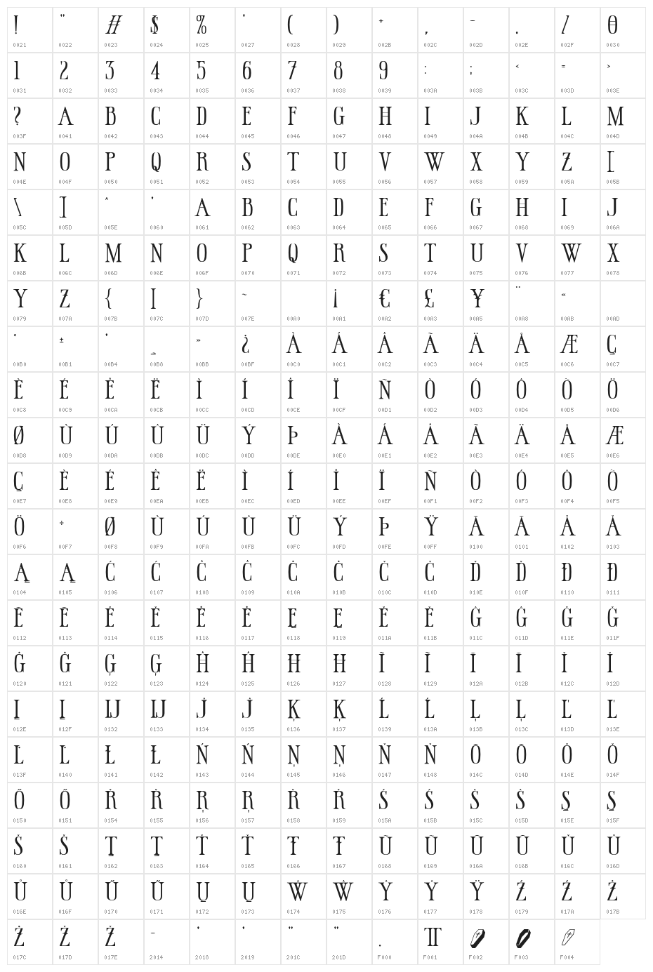 HallowedGroundsRegular Character Map