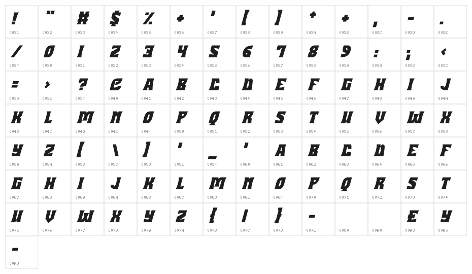 Halloween Hex Italic Character Map