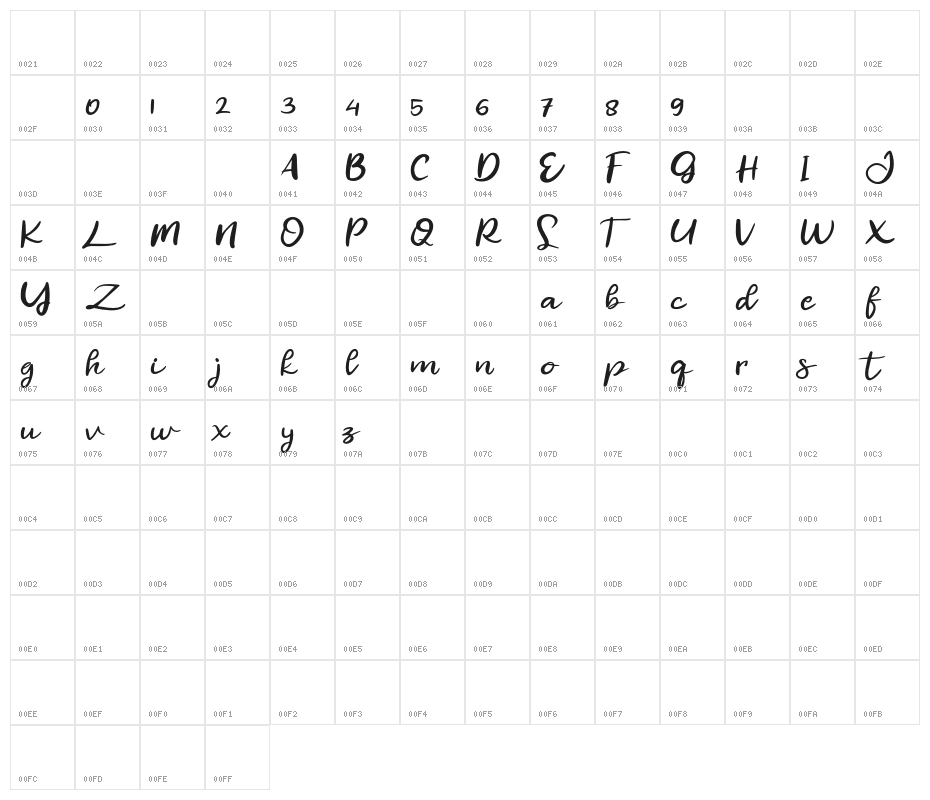HalmoreFREE Character Map