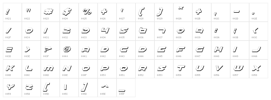 Halo Shadow Italic Character Map