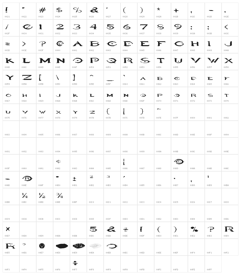 HaloRegular Character Map