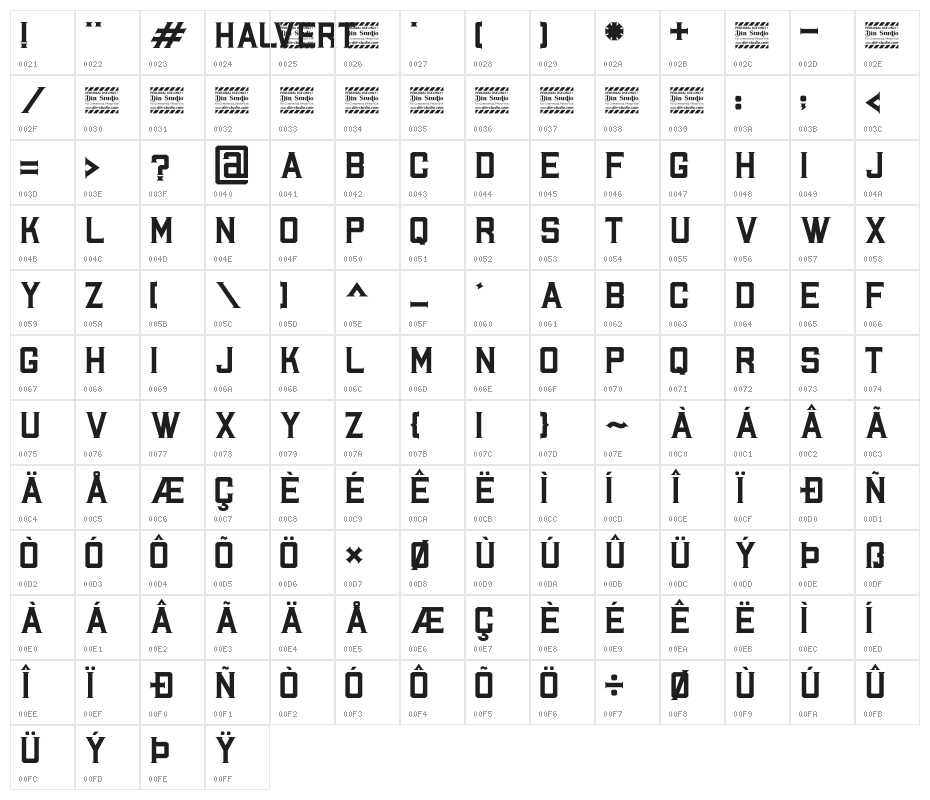 Halvert Solid Personal Use Character Map
