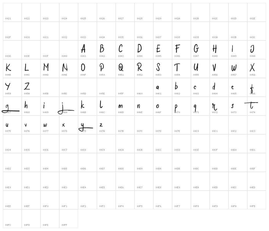 HalybedFREE Character Map