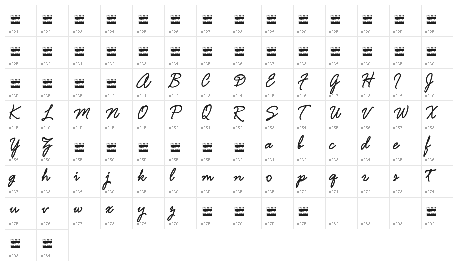 Hamline Demo Character Map