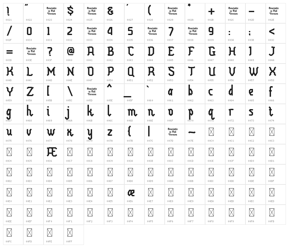 Hammer Bomb Character Map