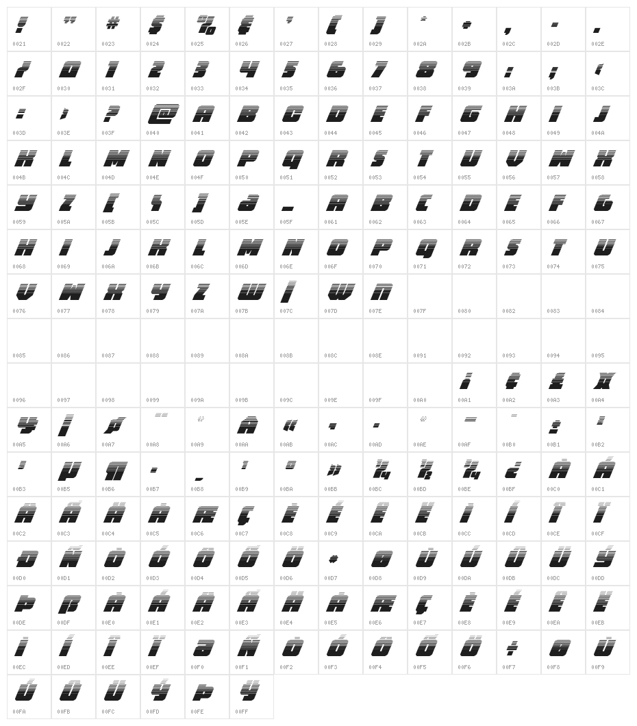 Hammer Scout Halftone Italic Character Map