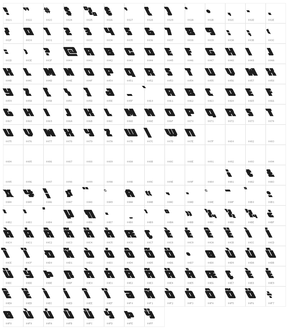 Hammer Scout Super-Leftalic Character Map