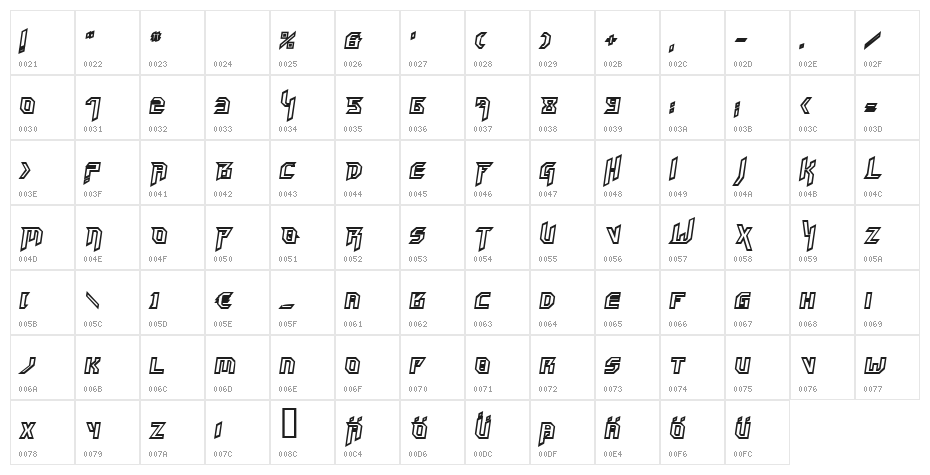 HammerheadOutline Italic Character Map