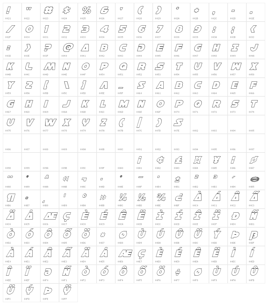 Han Solo Outline Italic Character Map