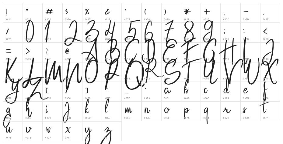 Hanabi Regular Character Map