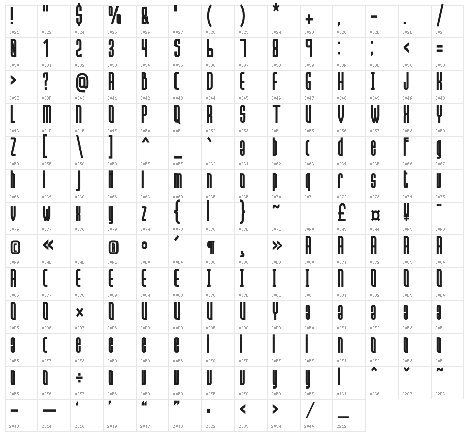 Hanca Bold Bold Character Map