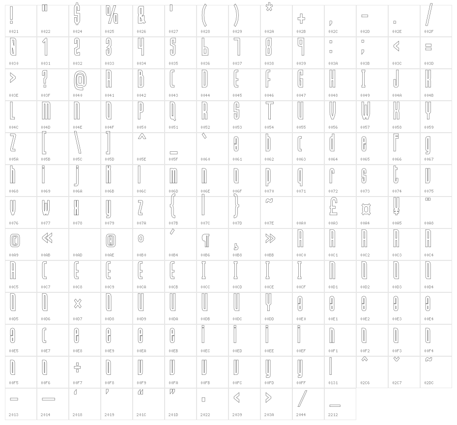 Hanca Outline Character Map