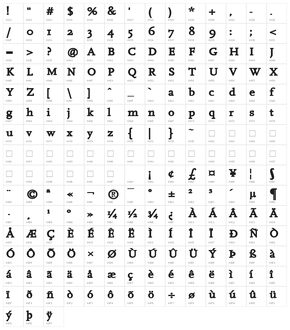 Hanch Bold Character Map