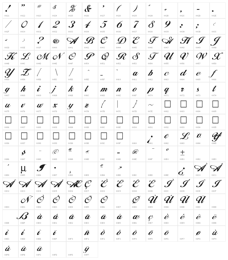 Hancock Regular Character Map