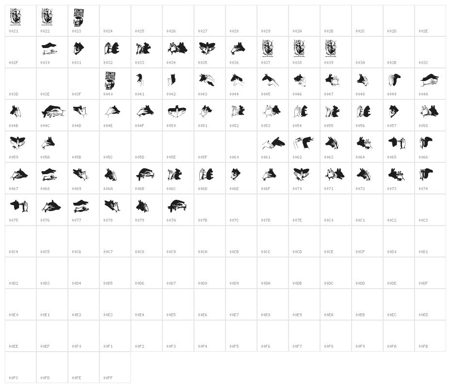 Hand Shadows Icons Character Map
