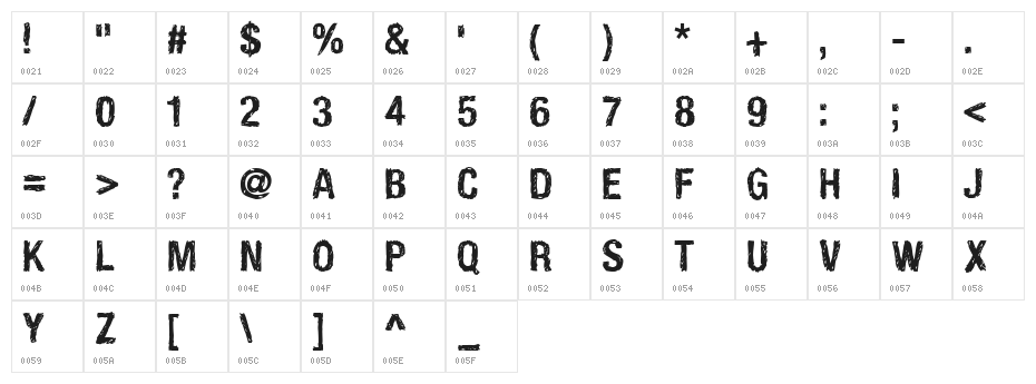 HandVetica Bold Character Map