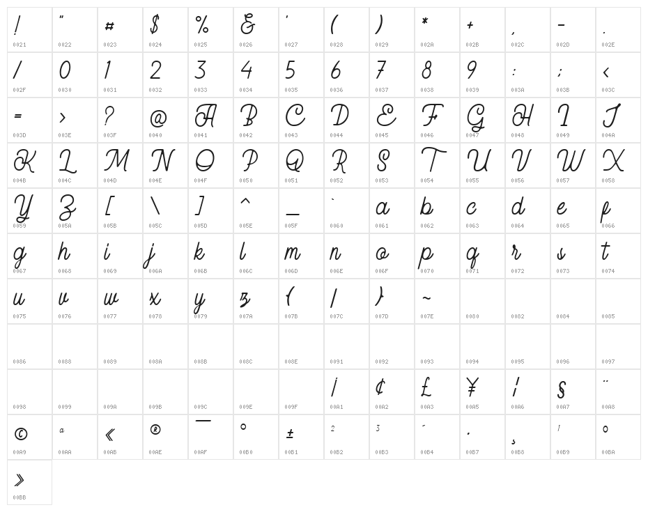 Handley FREE PERSONAL Regular Character Map