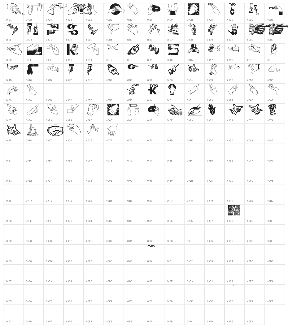 HandsUpHandsDown Character Map