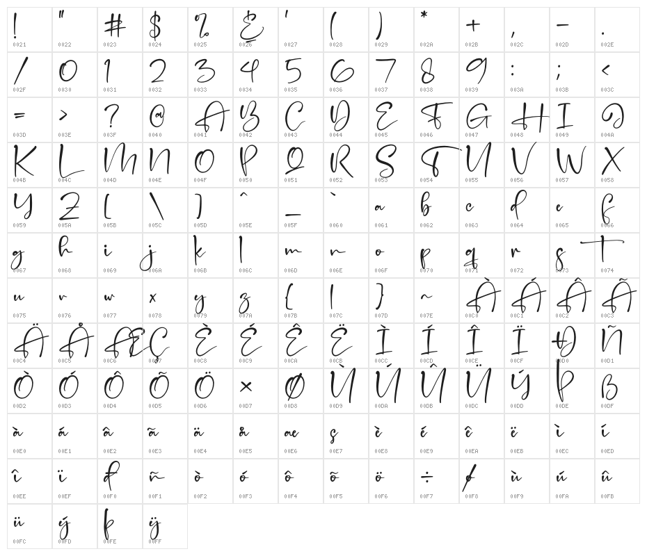 Handscript Signature Character Map