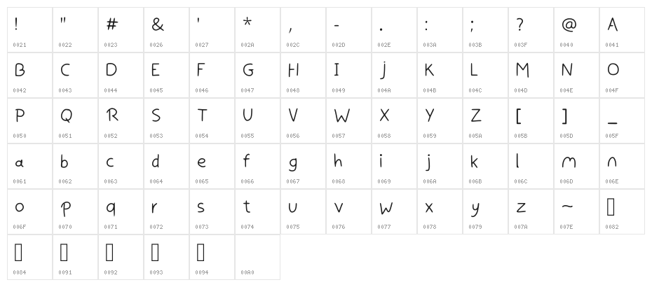 Handwriting Uwu By Moni Regular Character Map