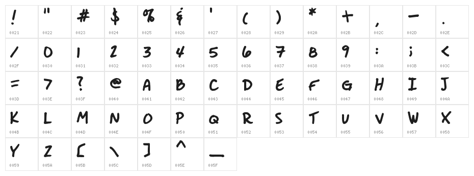 Handwritten Crystal v2 Character Map