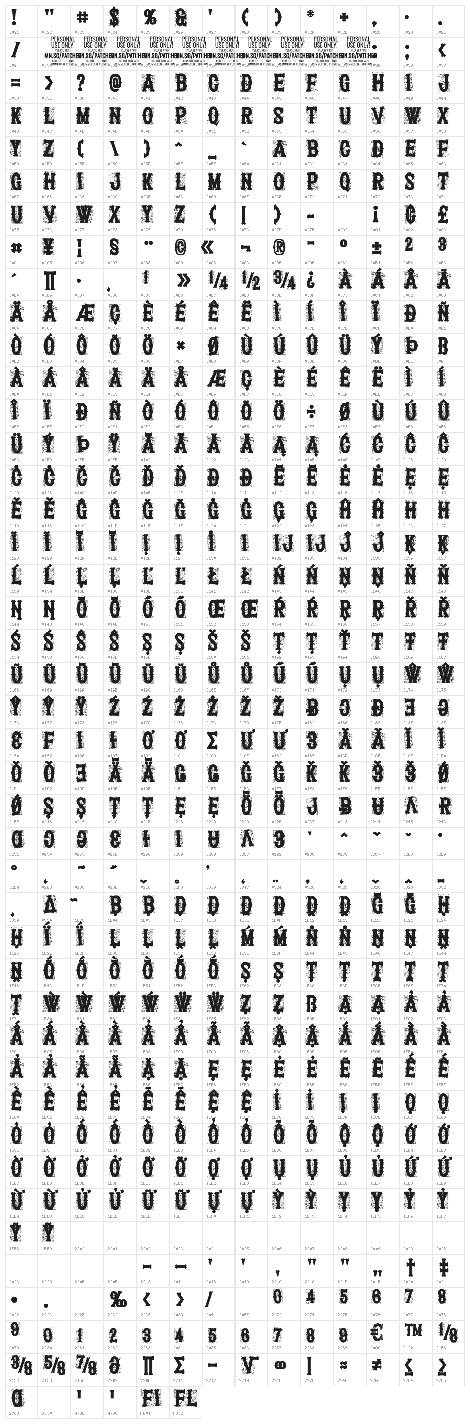 Hangaround PERSONAL USE ONLY Regular Character Map