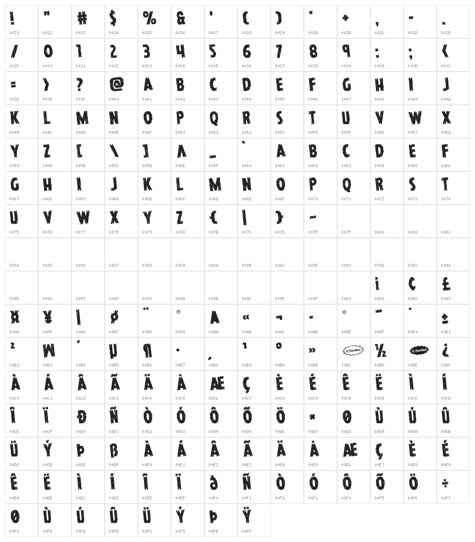 Hanging Tree Rotated Character Map