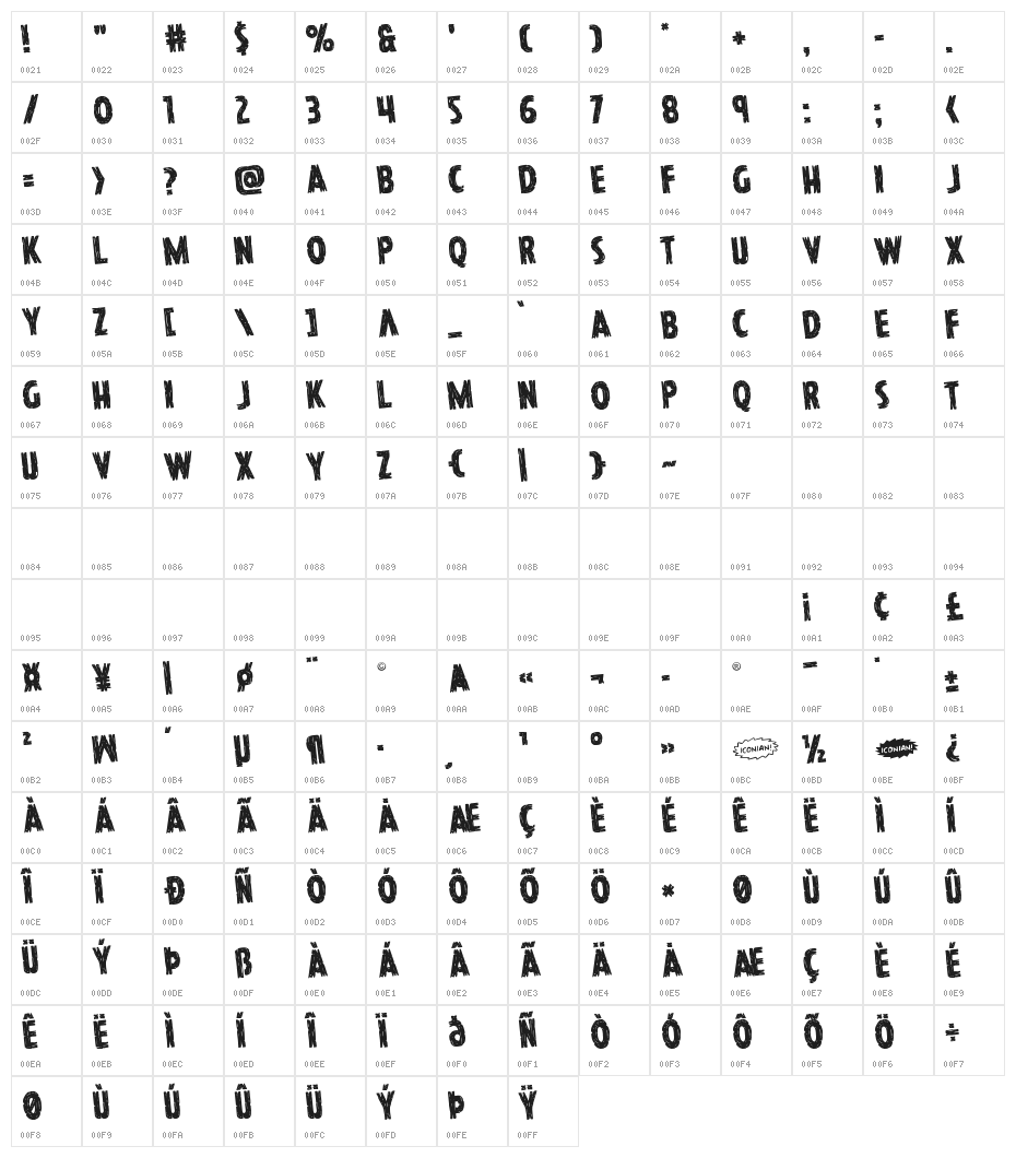 Hanging Tree Staggered Rotated Character Map