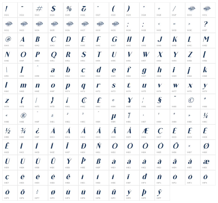 Hannah Claira DEMO VERSION Italic Character Map