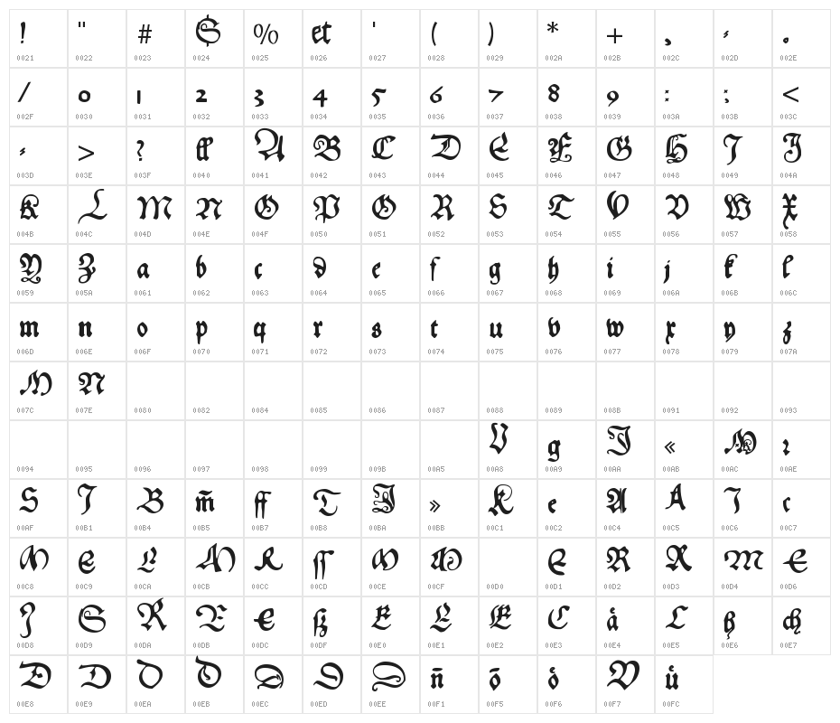 HansFraktur Character Map